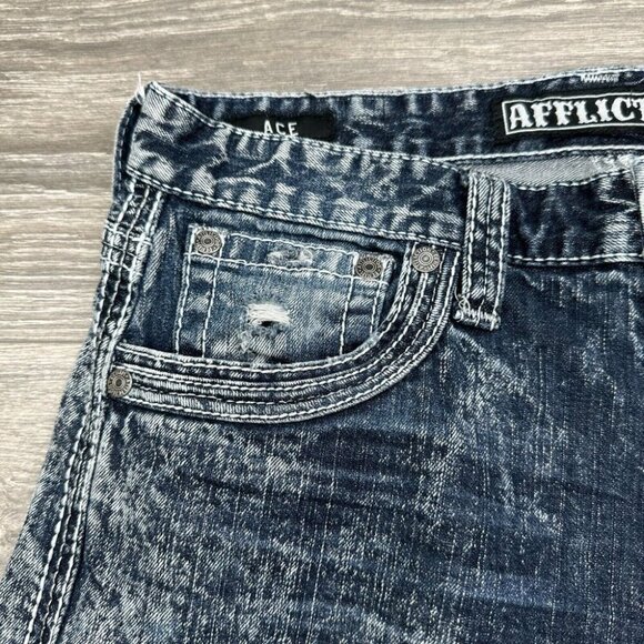 Affliction Men's ACE Jeans Size 30 (32x33 Actual) Distressed Thrashed Grunge - Picture 10 of 16
